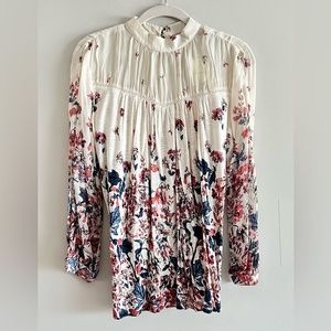 Lucky Brand Floral Pesant Blouse Sheer with Crochet details xs